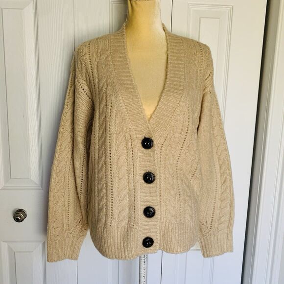 ELIE ELIE TAHARI Women Cable Knit Cardigan S/P Beige - Picture 1 of 16